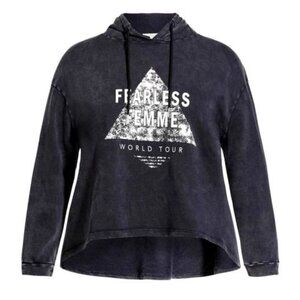 NWT Loralette 26/28 Black Acid Wash 'Fearless Femme' Slogan Hoodie
